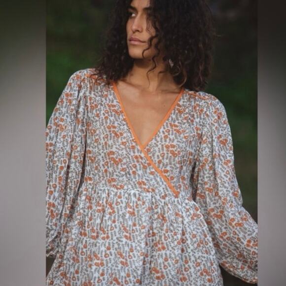 Daughters of India NEW Binita Mini Dress Apricot Color Size Large Orange White - Picture 6 of 16